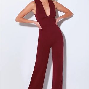 Lulus THINKING OUT LOUD PLUM PURPLE BACKLESS JUMPSUIT